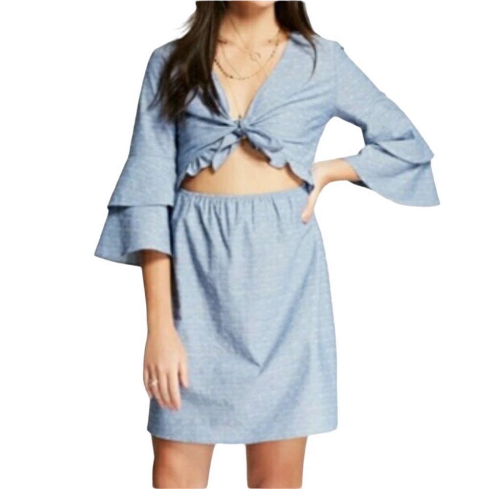 Le Kate Chambray Tie Front Tummy Cutout Dress Med